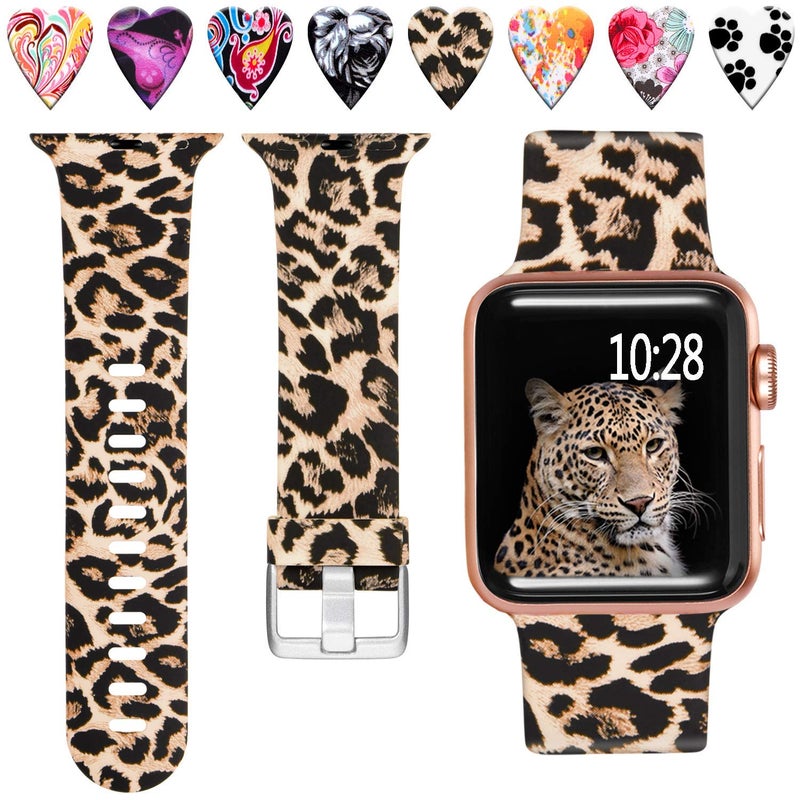 Laffav Compatible with Apple Watch Bands 42mm 41mm 40mm 38mm for Women Men, Soft Silicone Fadeless Pattern Print Wristbands for iWatch Series 11/10/9/8/7/6/5/4/3/2/1 SE/SE2/SE3, Classic Leopard - Image 1